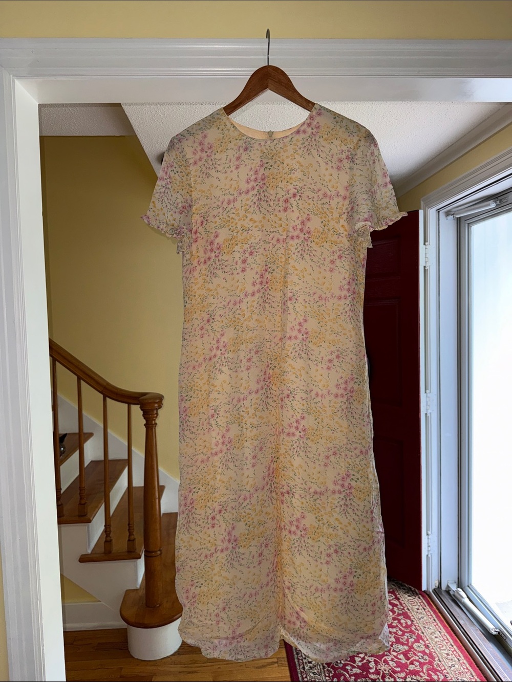 Talbots Yellow Floral Midi Dress with Pink & Green Print